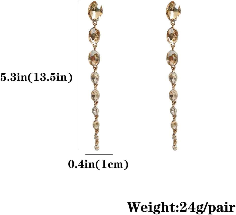 Boho Long Crystal Beaded Earrings for Women Crystal Tassel Teardrop Dangle Chain Earrings Sparkly Rhinestone Linear Earrings Prom Birthday Wedding Jewelry Gifts