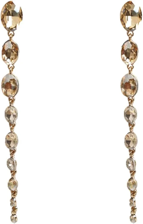 Boho Long Crystal Beaded Earrings for Women Crystal Tassel Teardrop Dangle Chain Earrings Sparkly Rhinestone Linear Earrings Prom Birthday Wedding Jewelry Gifts