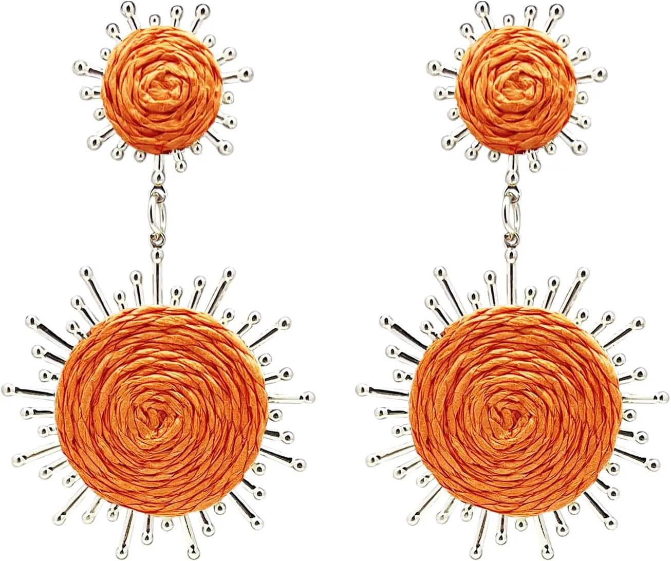 Boho Raffia Statement Earrings for Women Handmade Raffia Sunburst Dangle Earring Bohemian Palm Drop Earrings Summer Tropical Beach Jewelry