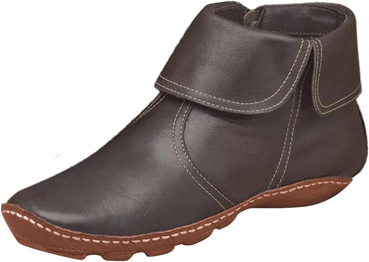 Boots for Women Low Heel Lace Up Arch Support Boots Side Zip Vintage Damping Shoes Flat Heel Boots