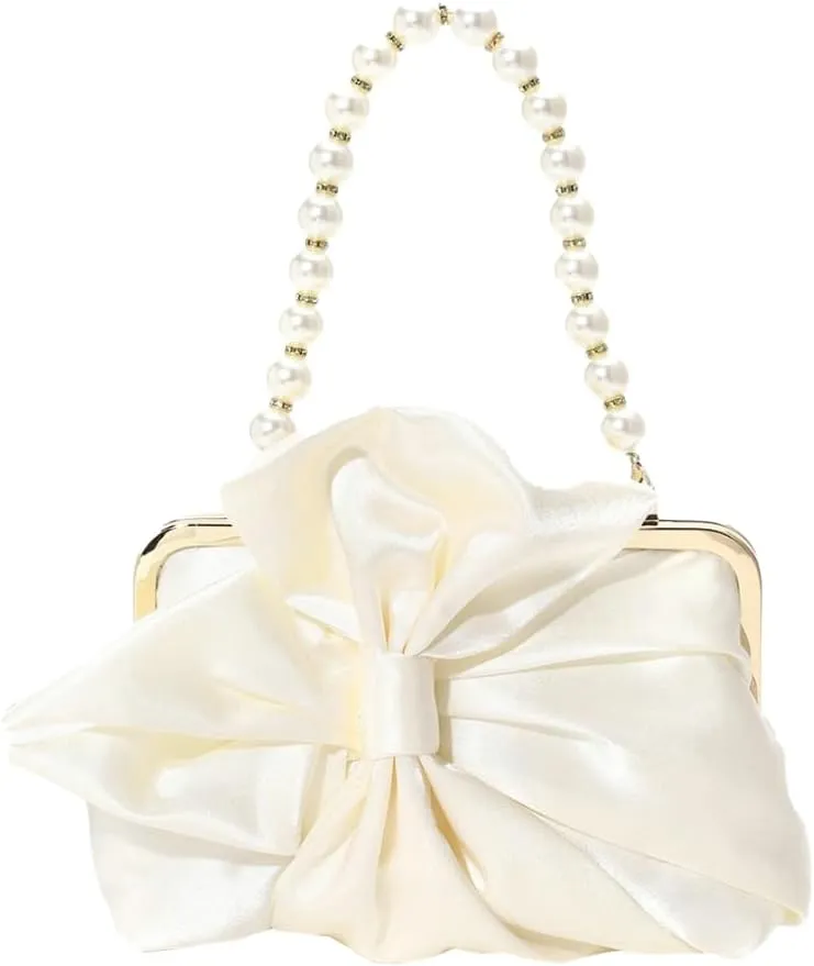 Bow Clutch Purses for Women Designer Silk Evening Bag with Pearl Chain Satin Handbags for Women 2025 Party Wedding Purse 2025