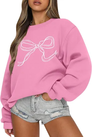 Bow Sweatshirt Coquette Clothes Spring Cute Preppy Aesthetic Clothes Holiday Long Sleeve Tops Crewneck Sweat Shirts