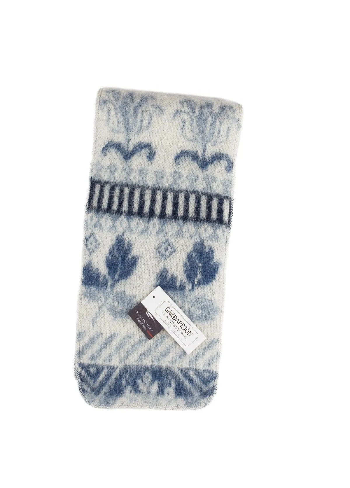 Brushed wool scarf 8-petalled rose pattern - White / Blue