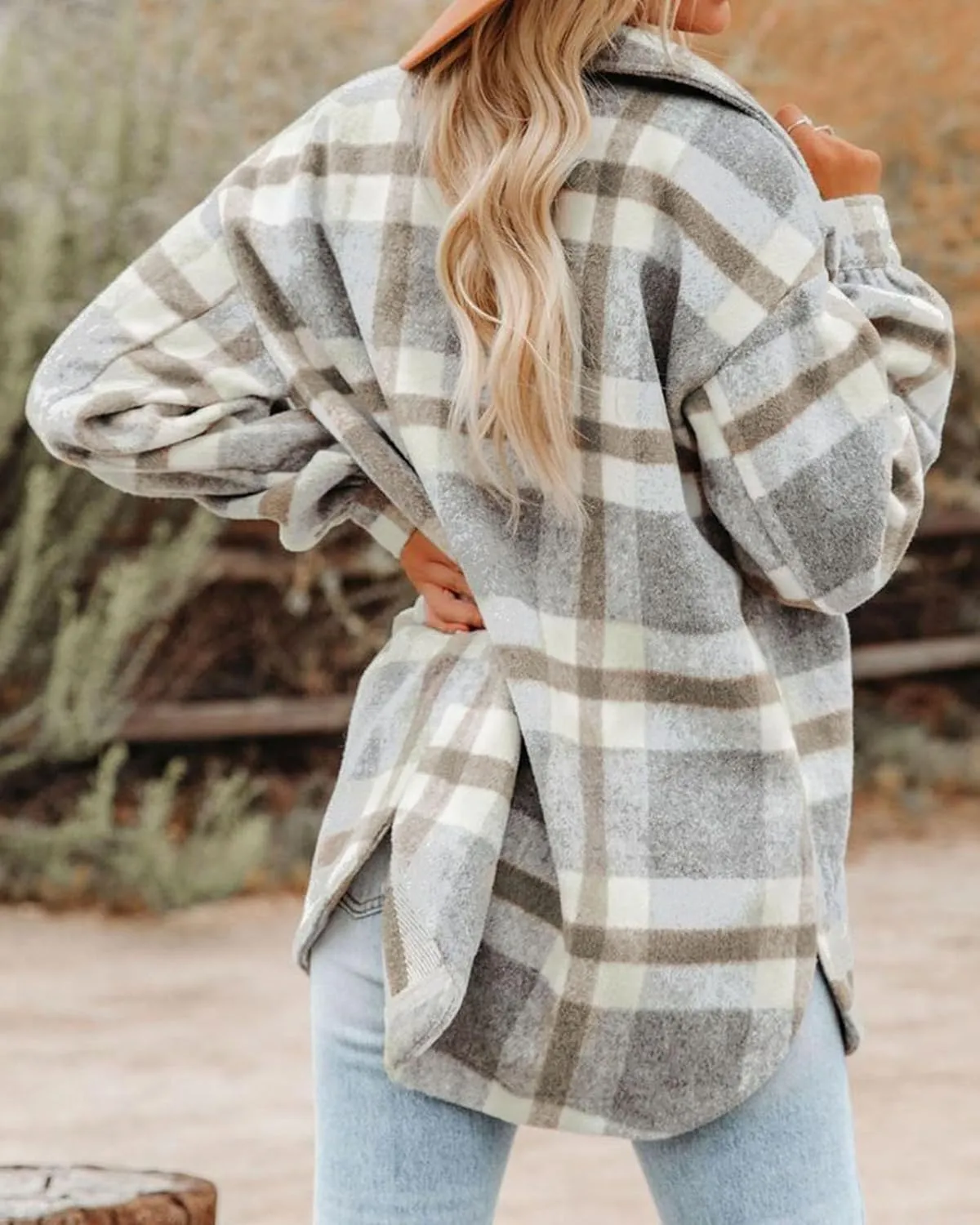 BTFBM Women's Long Sleeve Button Down Jackets Plaid Flannel Shirts Tops Casual Lapel V Neck Oversized Shackets Blouses Top