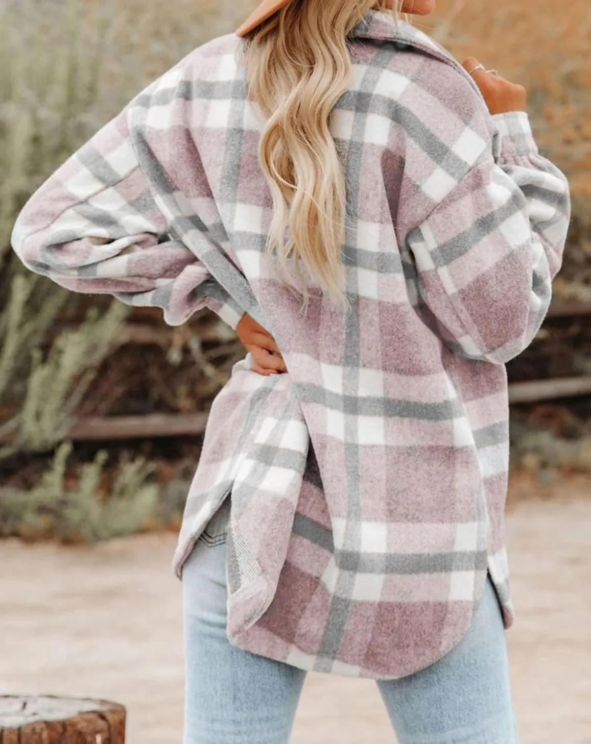 BTFBM Women's Long Sleeve Button Down Jackets Plaid Flannel Shirts Tops Casual Lapel V Neck Oversized Shackets Blouses Top