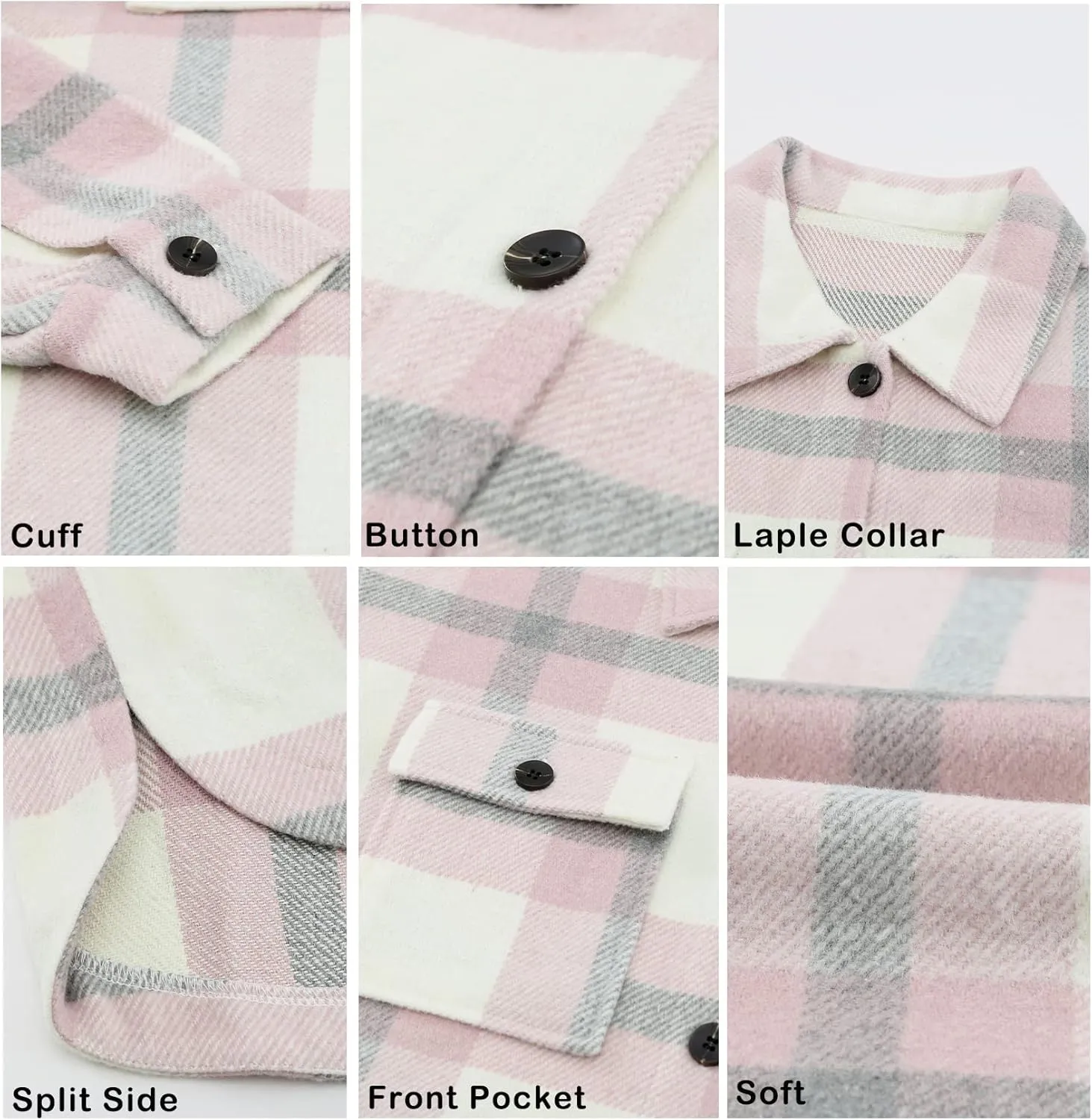 BTFBM Women's Long Sleeve Button Down Jackets Plaid Flannel Shirts Tops Casual Lapel V Neck Oversized Shackets Blouses Top