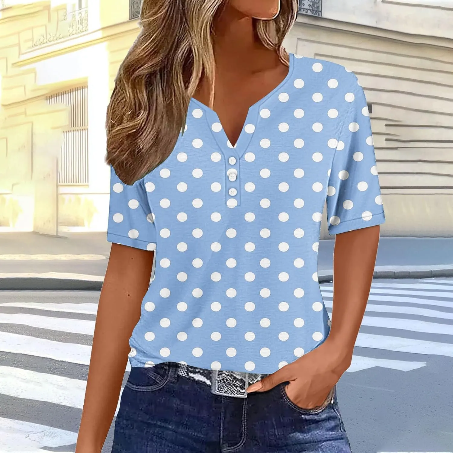 Button Down Shirts for Women Short Sleeve Summer Casual Tops V Neck Floral Print Henley Tshirt Trendy Tunic Blouses