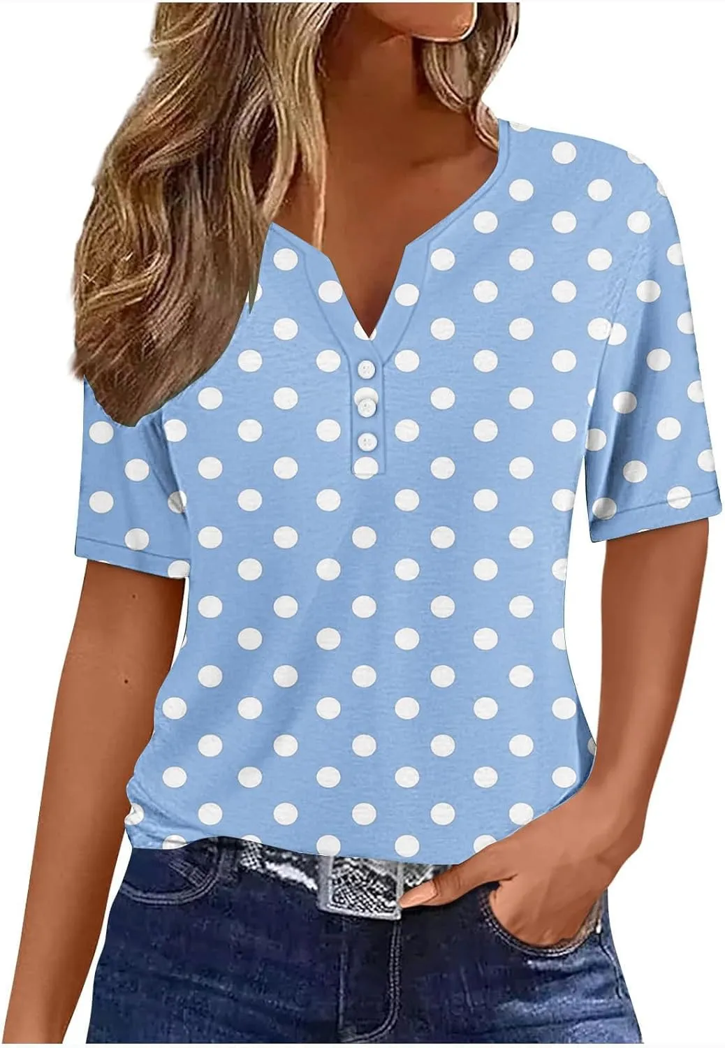 Button Down Shirts for Women Short Sleeve Summer Casual Tops V Neck Floral Print Henley Tshirt Trendy Tunic Blouses