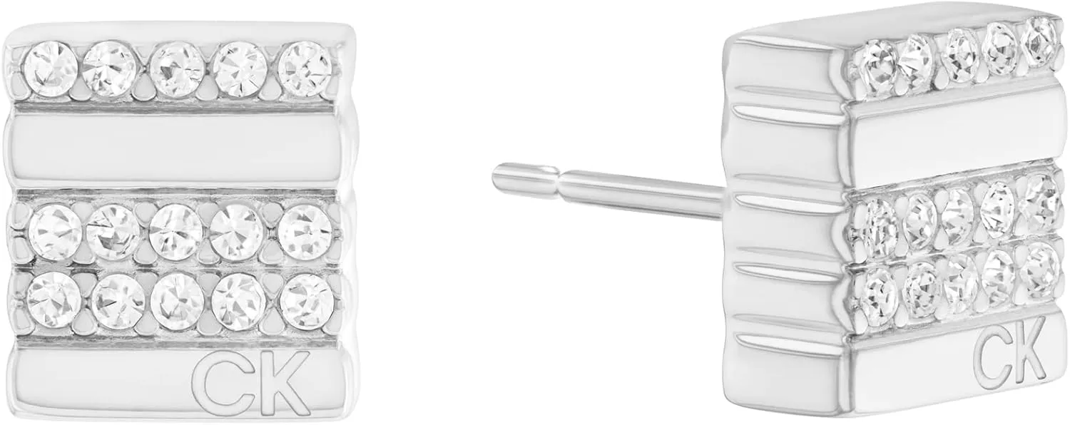 Calvin Klein Women's Stainless Steel and Crystal Stud Earrings: Subtle and Charming Geometric Design