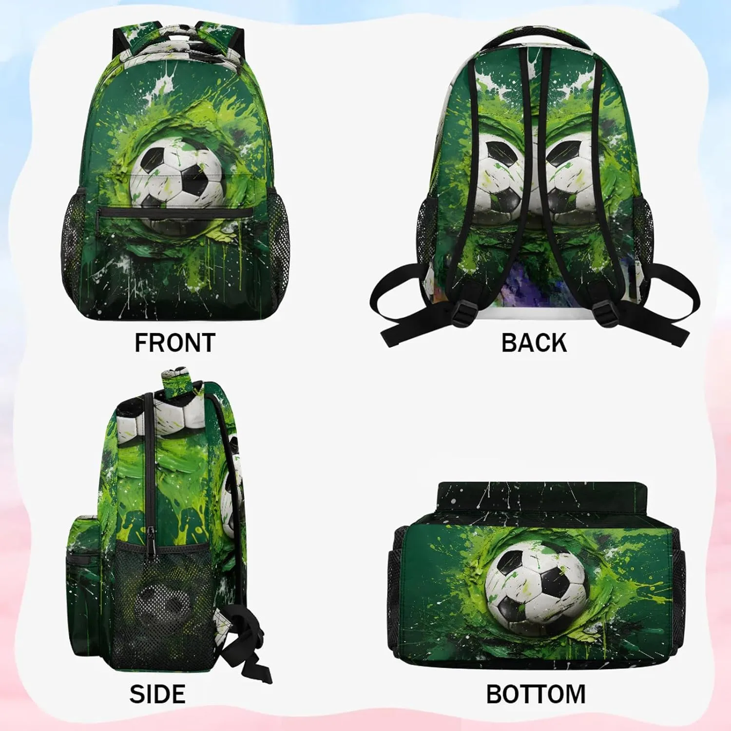 Cartoon Football Casual Backpack 16 Inch Laptop Backpacks Lightweight Waterproof Travel Casual Daypack for Picnic Camping Business