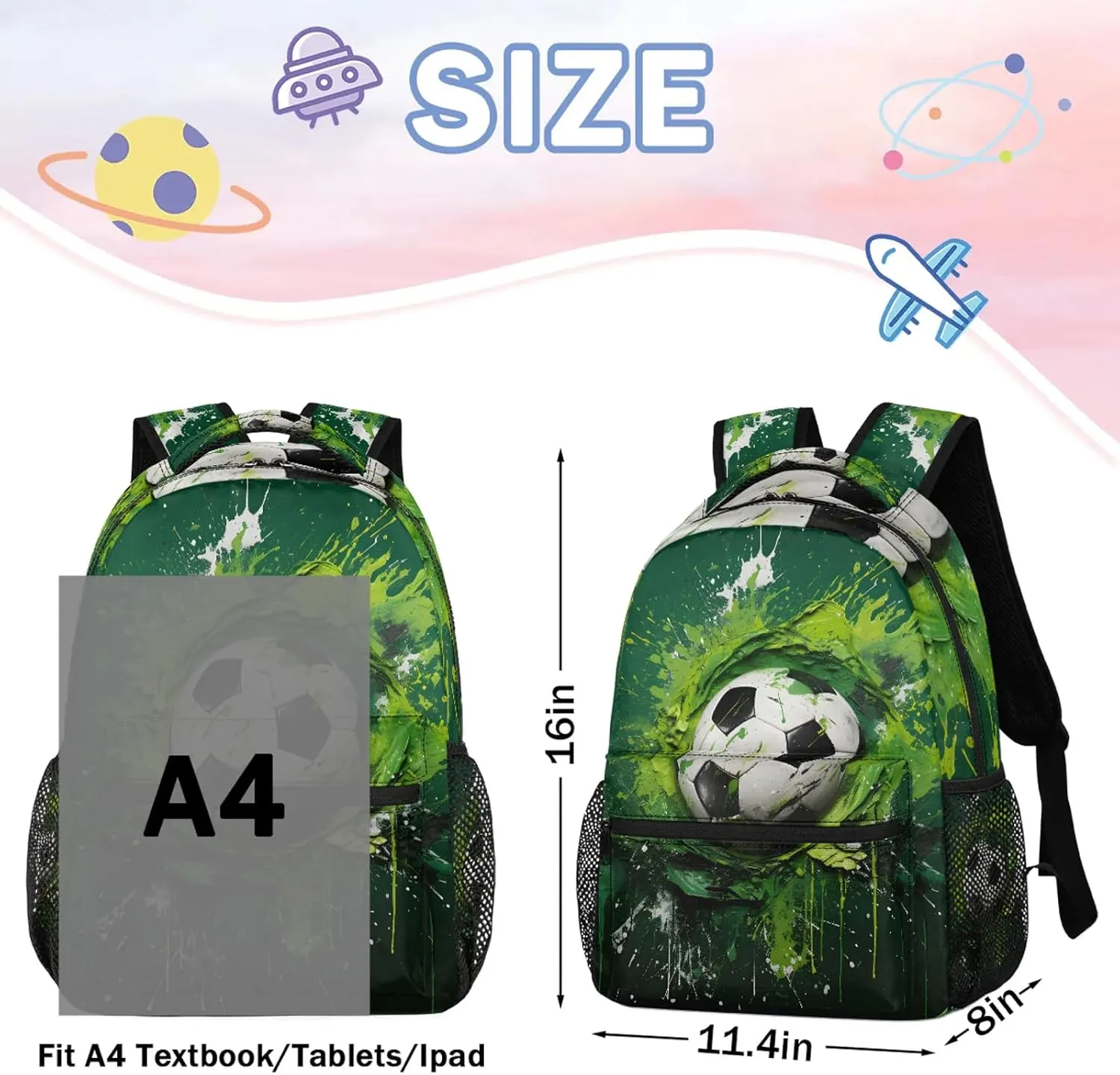 Cartoon Football Casual Backpack 16 Inch Laptop Backpacks Lightweight Waterproof Travel Casual Daypack for Picnic Camping Business