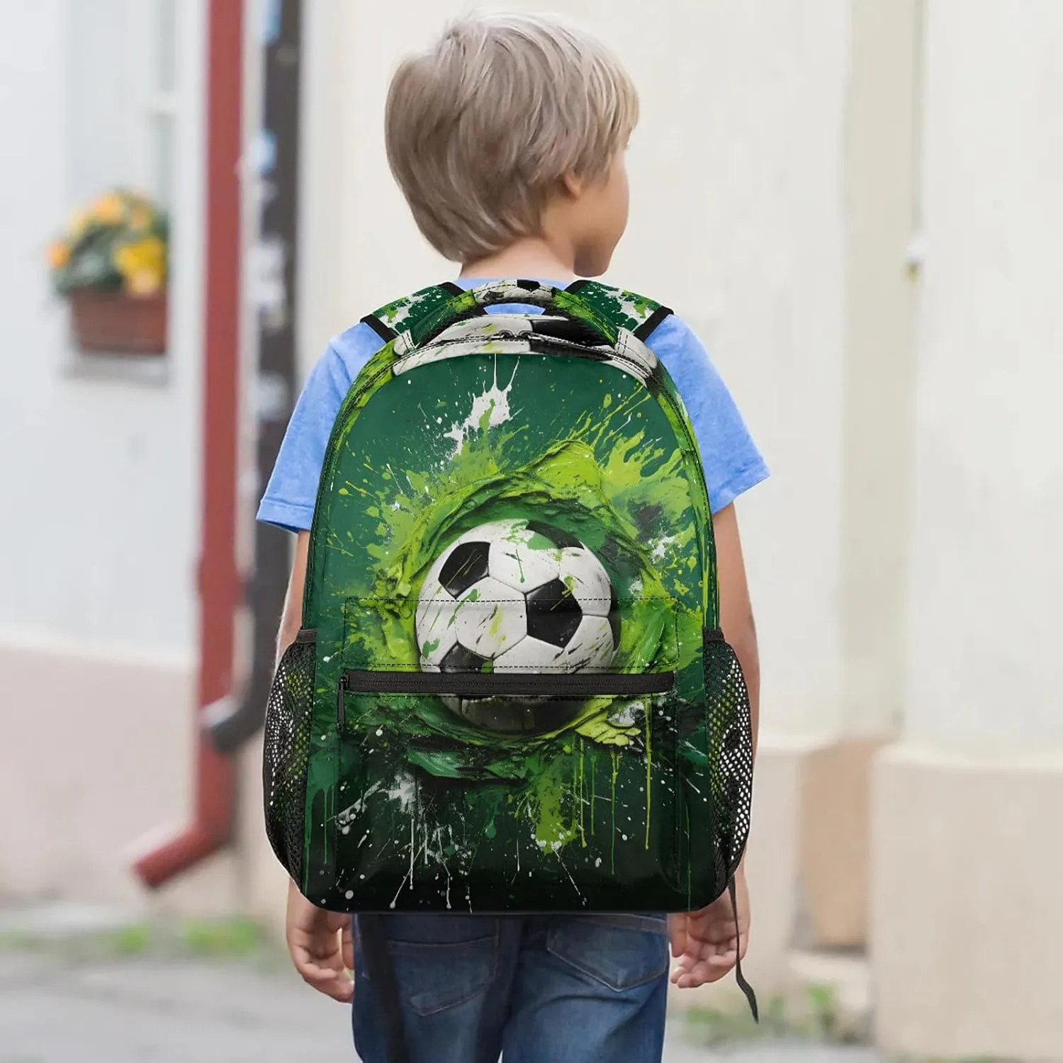 Cartoon Football Casual Backpack 16 Inch Laptop Backpacks Lightweight Waterproof Travel Casual Daypack for Picnic Camping Business