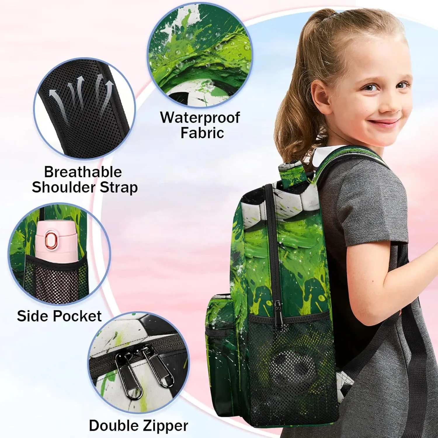 Cartoon Football Casual Backpack 16 Inch Laptop Backpacks Lightweight Waterproof Travel Casual Daypack for Picnic Camping Business