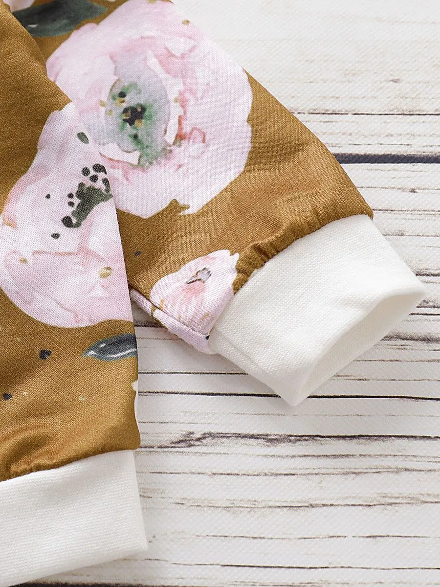 Casual Autumn 2-Piece Flutter Sleeve Flower Top & Pants Set