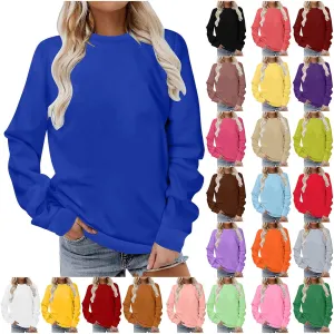 Casual Crewneck Sweatshirt for Women 2025 Spring Fall Tops Plain Color Long Sleeve Sweater Fuzzy Shirts