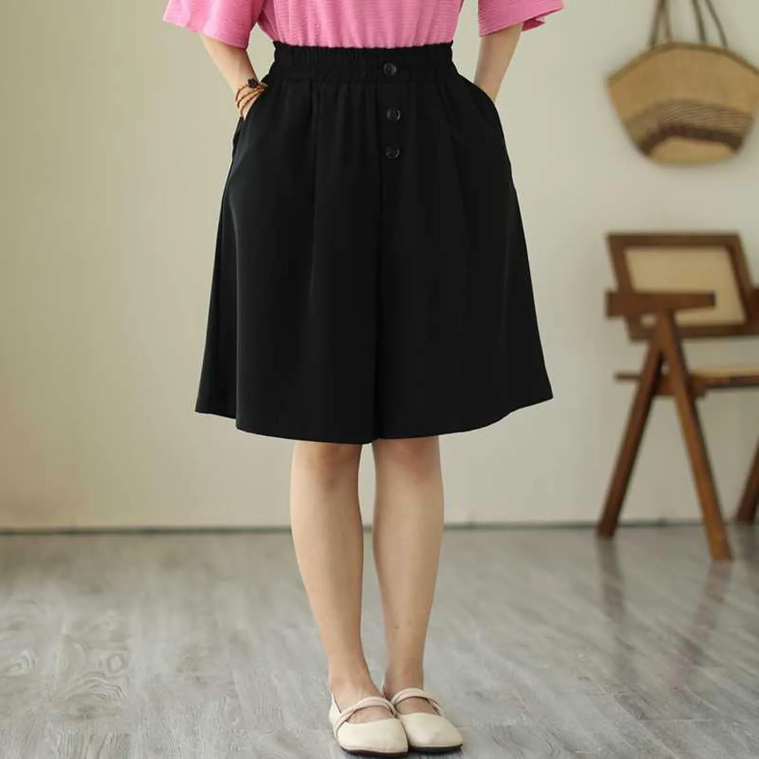 Casual Linen Shorts for Women High Waisted Wide Leg Drawstring Shorts Summer Embroidery Beach Shorts 2025 Outfit