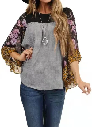 CASURESS Womens Floral Printed 3 4 Sleeve Shirt Batwing Loose Tops Blouses Pullover