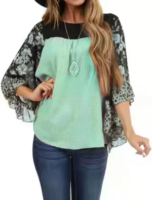 CASURESS Womens Floral Printed 3 4 Sleeve Shirt Batwing Loose Tops Blouses Pullover
