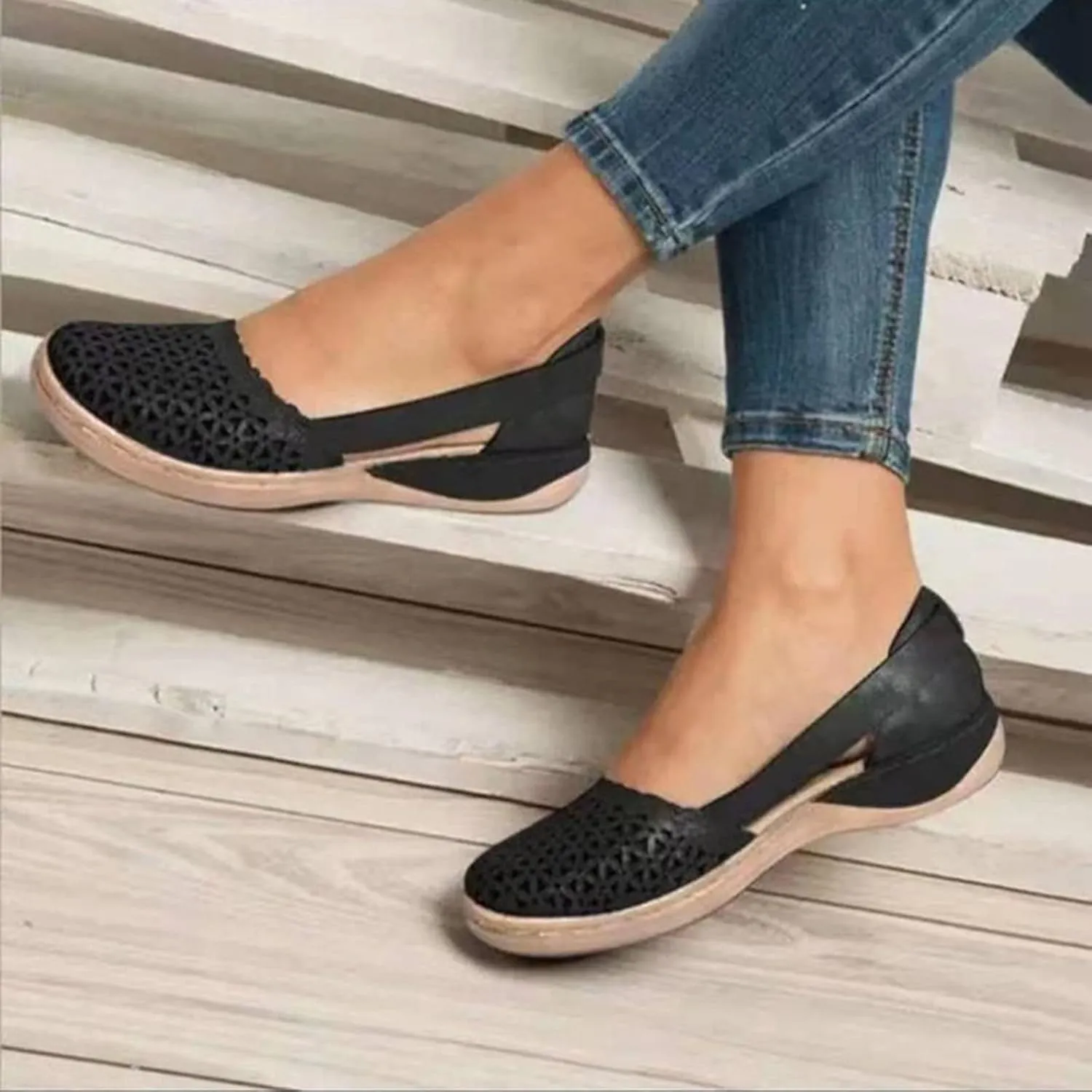 Cathalem Sandals For Women Closed Toe Wedge Sandals Low Heel Breathable Hollow Out Sandals Casual Summer Sandals