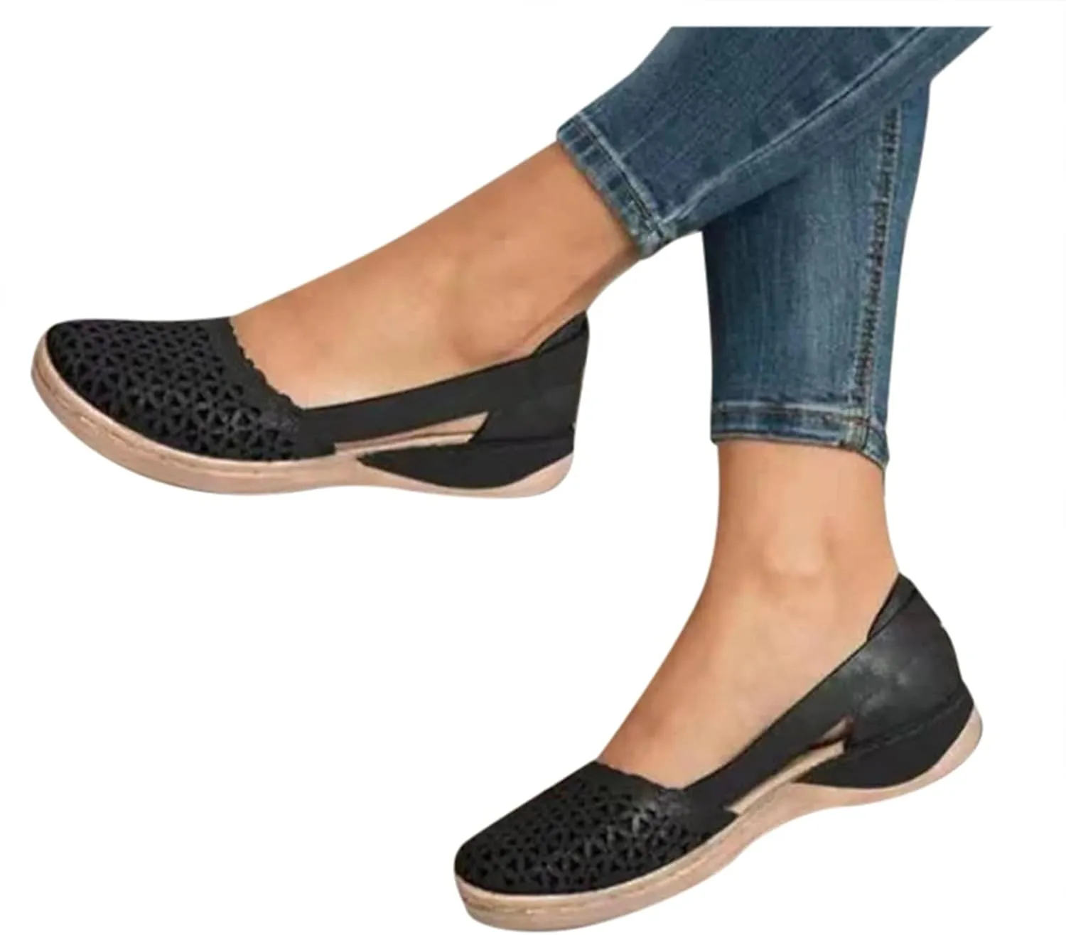 Cathalem Sandals For Women Closed Toe Wedge Sandals Low Heel Breathable Hollow Out Sandals Casual Summer Sandals