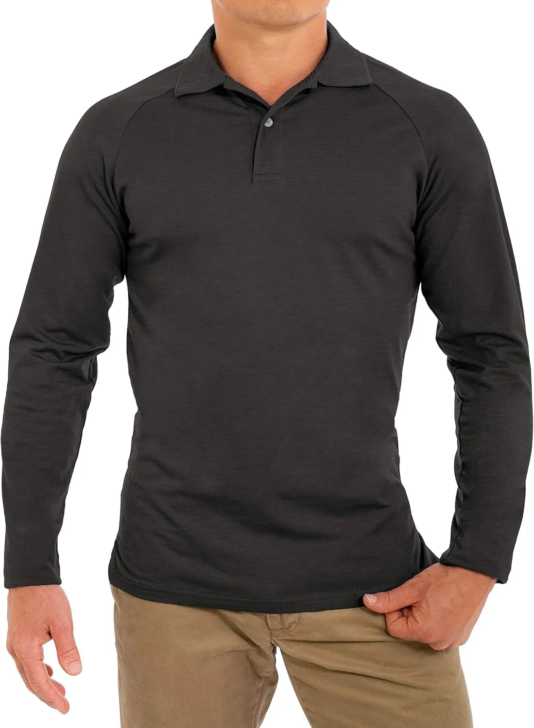 CC Perfect Slim Fit Long Sleeve Polo Shirts for Men   Stretch | Soft Fitted Breathable Collared Mens Long Sleeve Polo Shirts