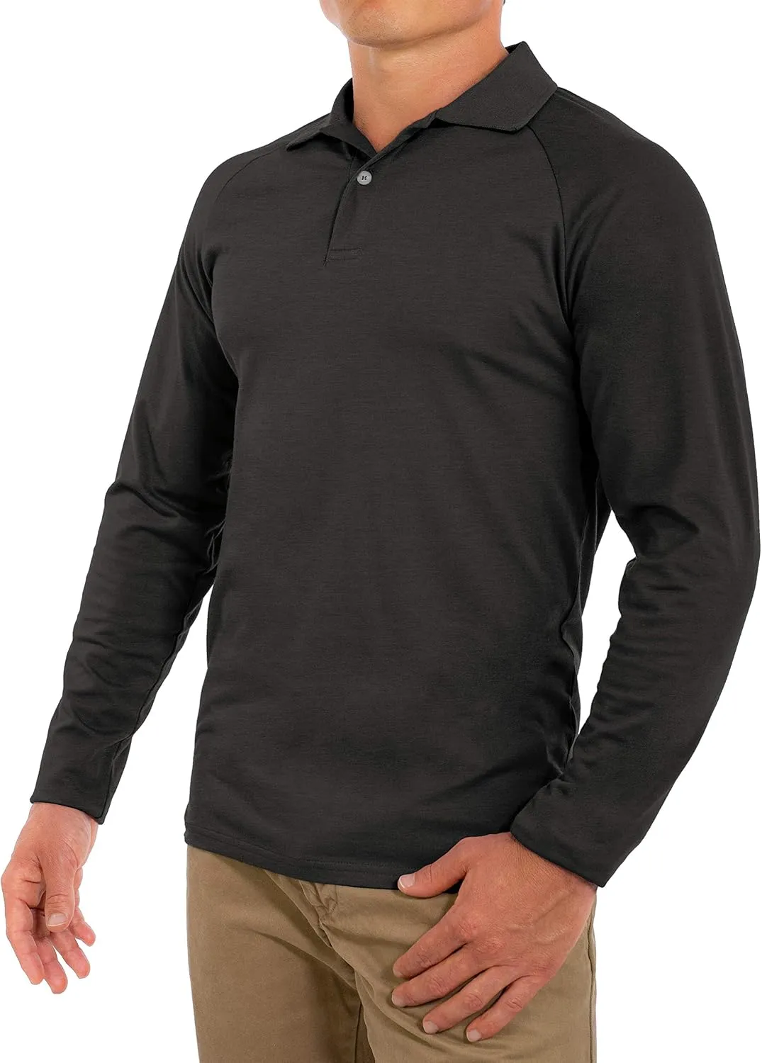 CC Perfect Slim Fit Long Sleeve Polo Shirts for Men   Stretch | Soft Fitted Breathable Collared Mens Long Sleeve Polo Shirts