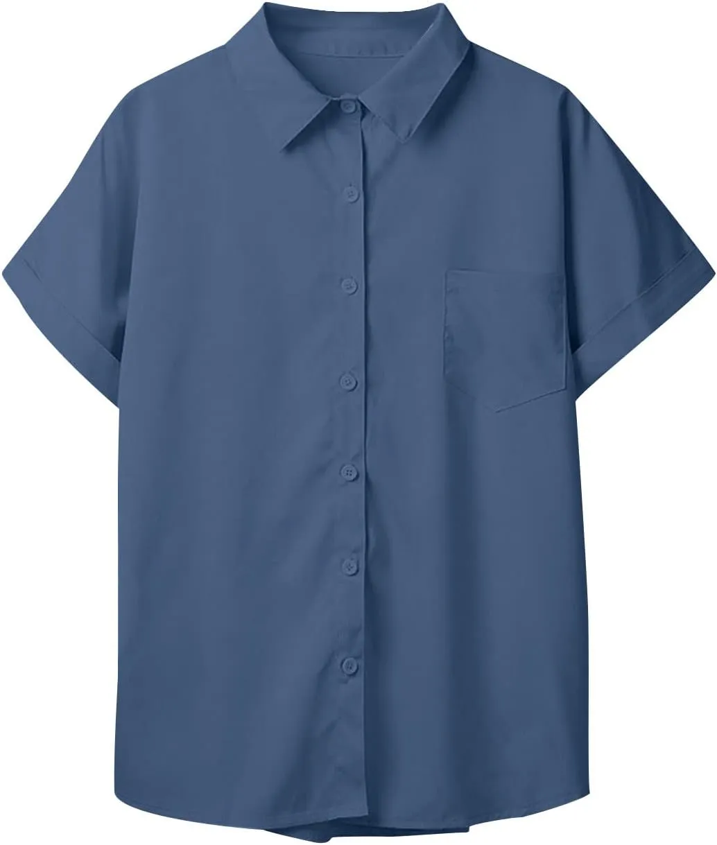 Ceboyel Button Down Shirts for Women 2024 Trendy Summer Tops Causal Dressy Short Sleeve Blouse Trendy Vacation Clothes
