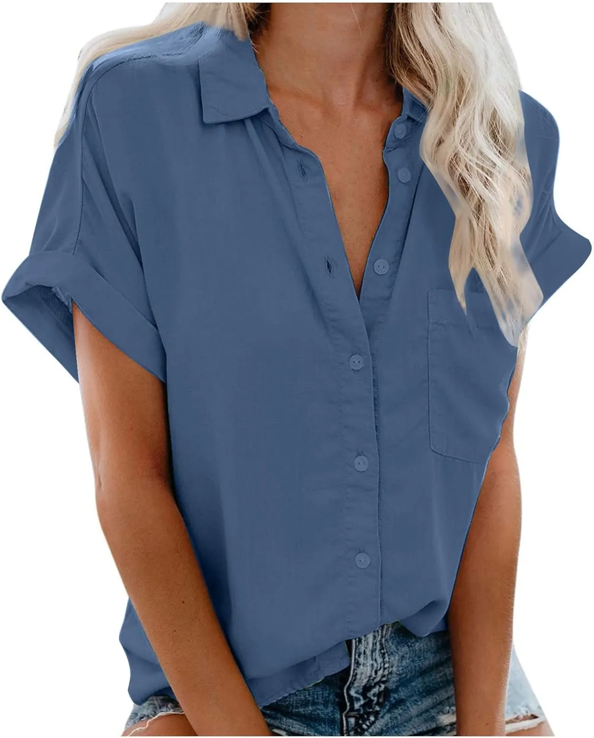 Ceboyel Button Down Shirts for Women 2024 Trendy Summer Tops Causal Dressy Short Sleeve Blouse Trendy Vacation Clothes