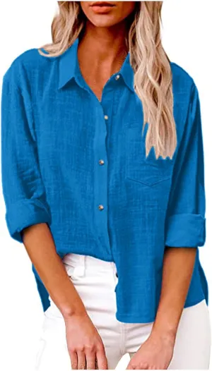 Ceboyel Women Long Sleeve Linen Shirts 2024 Button Down Summer Tops Cotton Gauze Trendy Blouse Dressy Causal Work Clothes