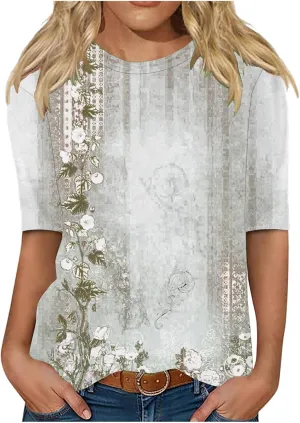 Ceboyel Women Short Sleeve T Shirts Floral Boho Summer Blouses Tops Dressy Tshirts Tee Trendy Causal Vacation Clothing 2024