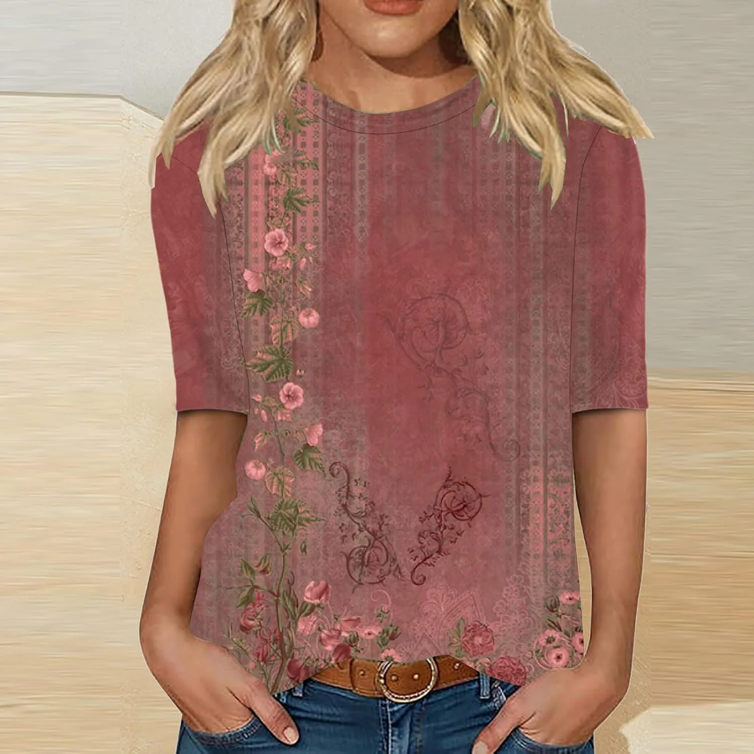 Ceboyel Women Short Sleeve T Shirts Floral Boho Summer Blouses Tops Dressy Tshirts Tee Trendy Causal Vacation Clothing 2024