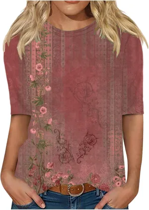 Ceboyel Women Short Sleeve T Shirts Floral Boho Summer Blouses Tops Dressy Tshirts Tee Trendy Causal Vacation Clothing 2024