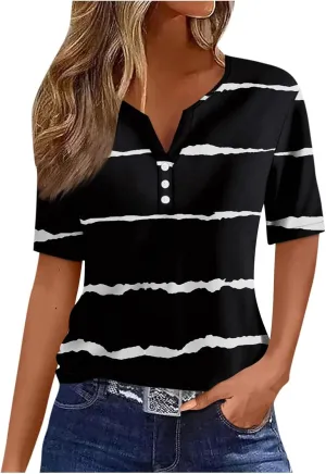 Ceboyel Women Trendy 2024 Summer Tops Striped Sparkly Print Tshirts Shirt Short Sleeve Blouses Tunic Dressy Causal Clothes