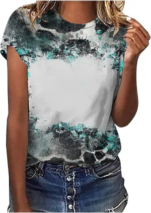 Ceboyel Womens Bleached Sublimation Blanks Shirts Leopard Graphic Tees Tops Short Sleeve Polyester Tshirts Cute Items Clothes