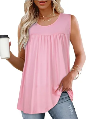 CHICGAL Womens Summer Tank Tops Sleeveless T Shirt Casual Loose Fit Tunic Blouses