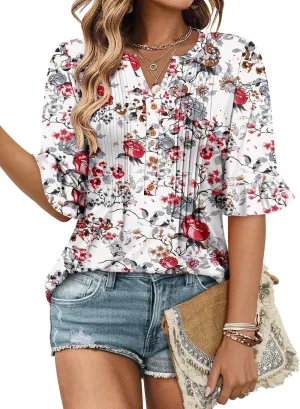 CHICZONE Womens 3/4 Length Bell Sleeve Tops Loose Summer Tunic Shirts Dressy Casual Blouses