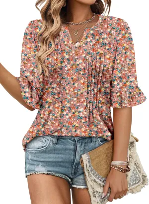 CHICZONE Womens 3/4 Length Bell Sleeve Tops Loose Summer Tunic Shirts Dressy Casual Blouses