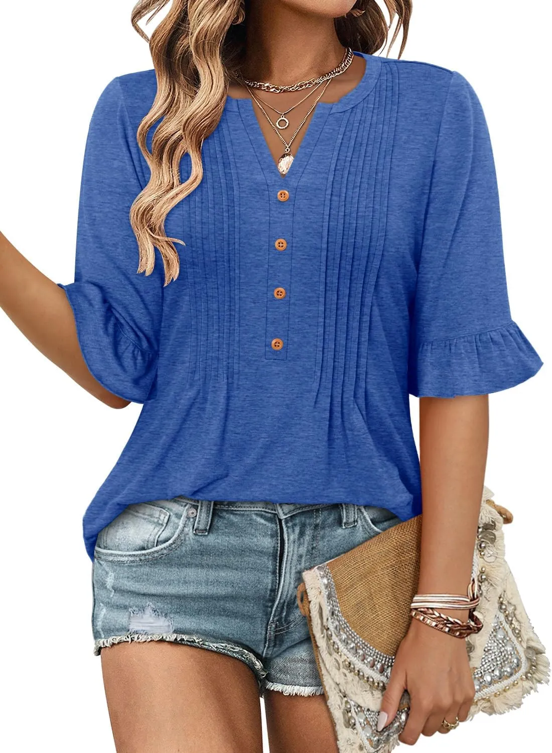 CHICZONE Womens 3/4 Length Bell Sleeve Tops Loose Summer Tunic Shirts Dressy Casual Blouses