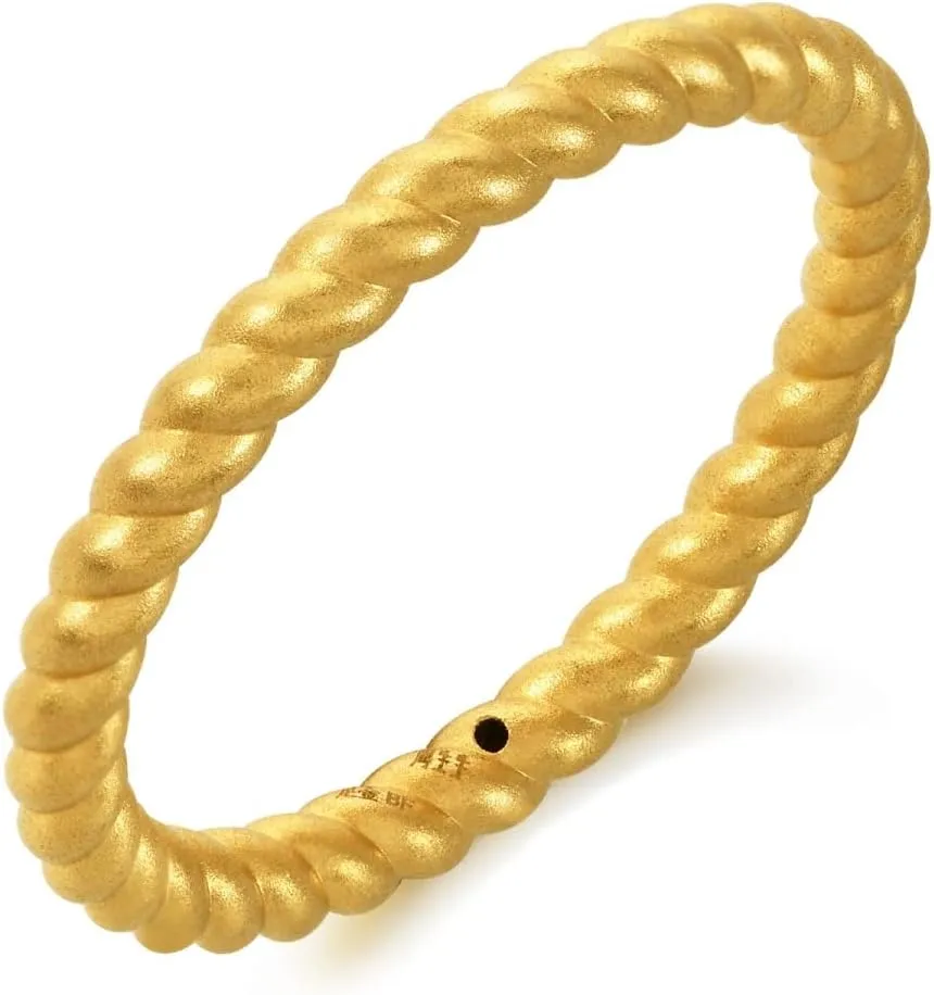 CHOW SANG SANG 999 24K Solid Gold Stackable Cubic Twisted Rope Ring for Women 92309R