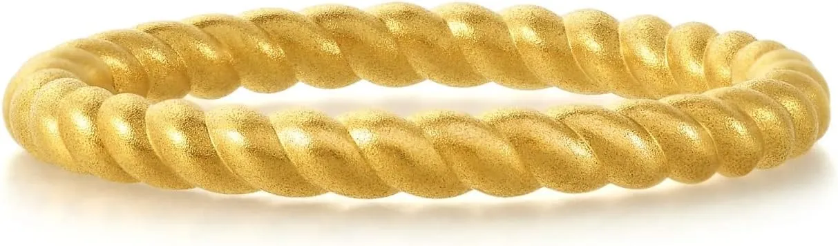 CHOW SANG SANG 999 24K Solid Gold Stackable Cubic Twisted Rope Ring for Women 92309R