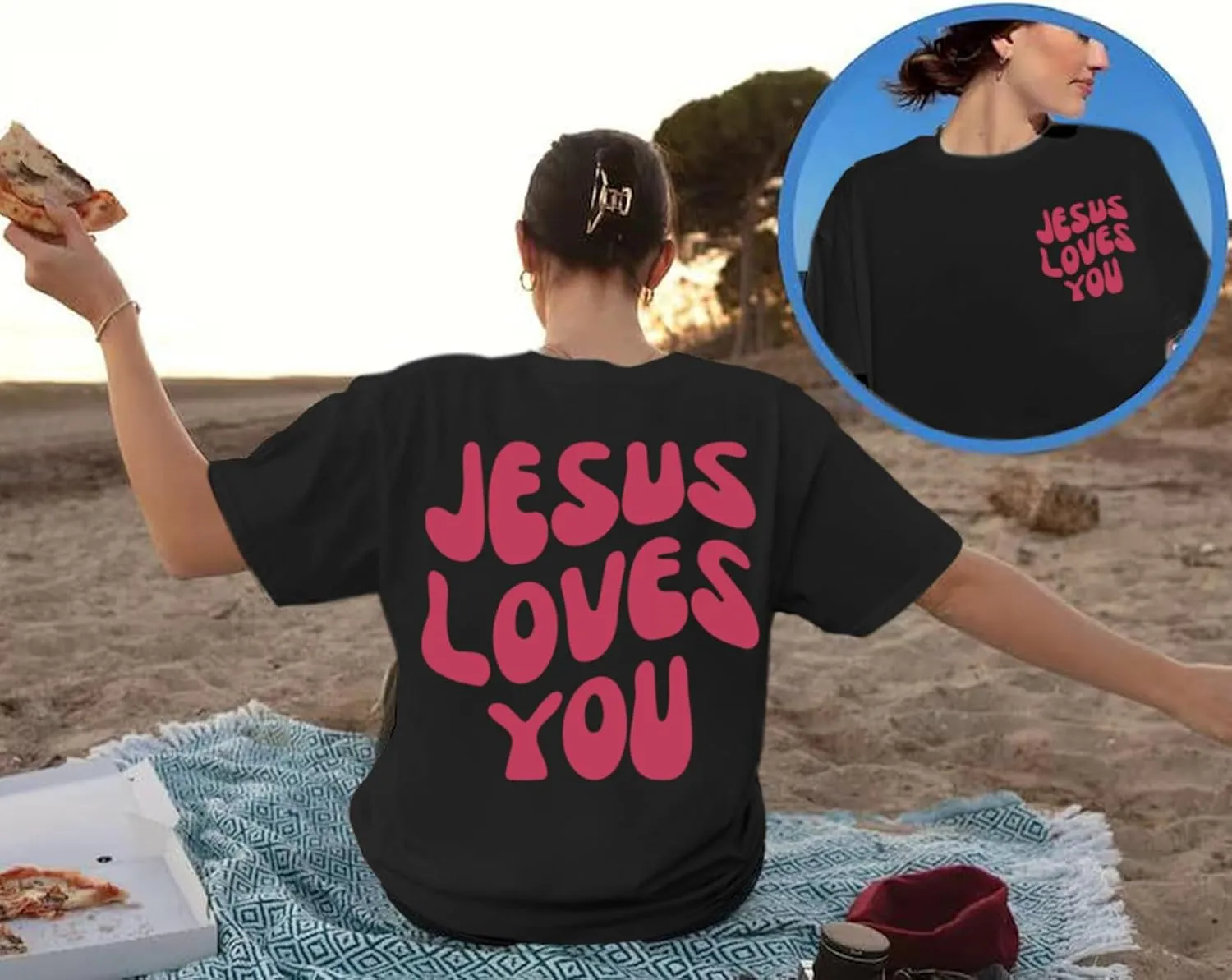 Christian Jesus Shirts for Women Oversized Jesus Loves You Tshirts Religious Faith Shirt Inspirational Graphic Tees