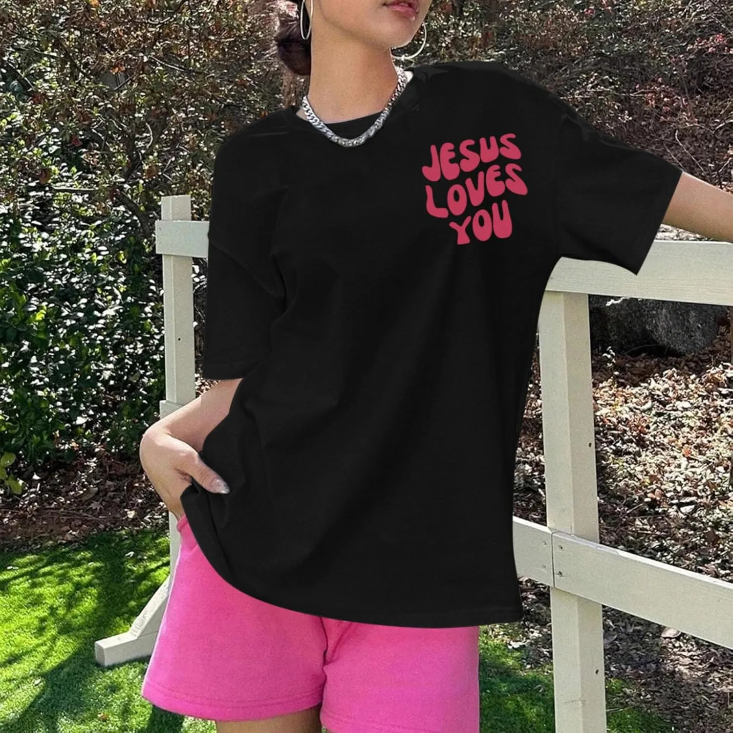 Christian Jesus Shirts for Women Oversized Jesus Loves You Tshirts Religious Faith Shirt Inspirational Graphic Tees