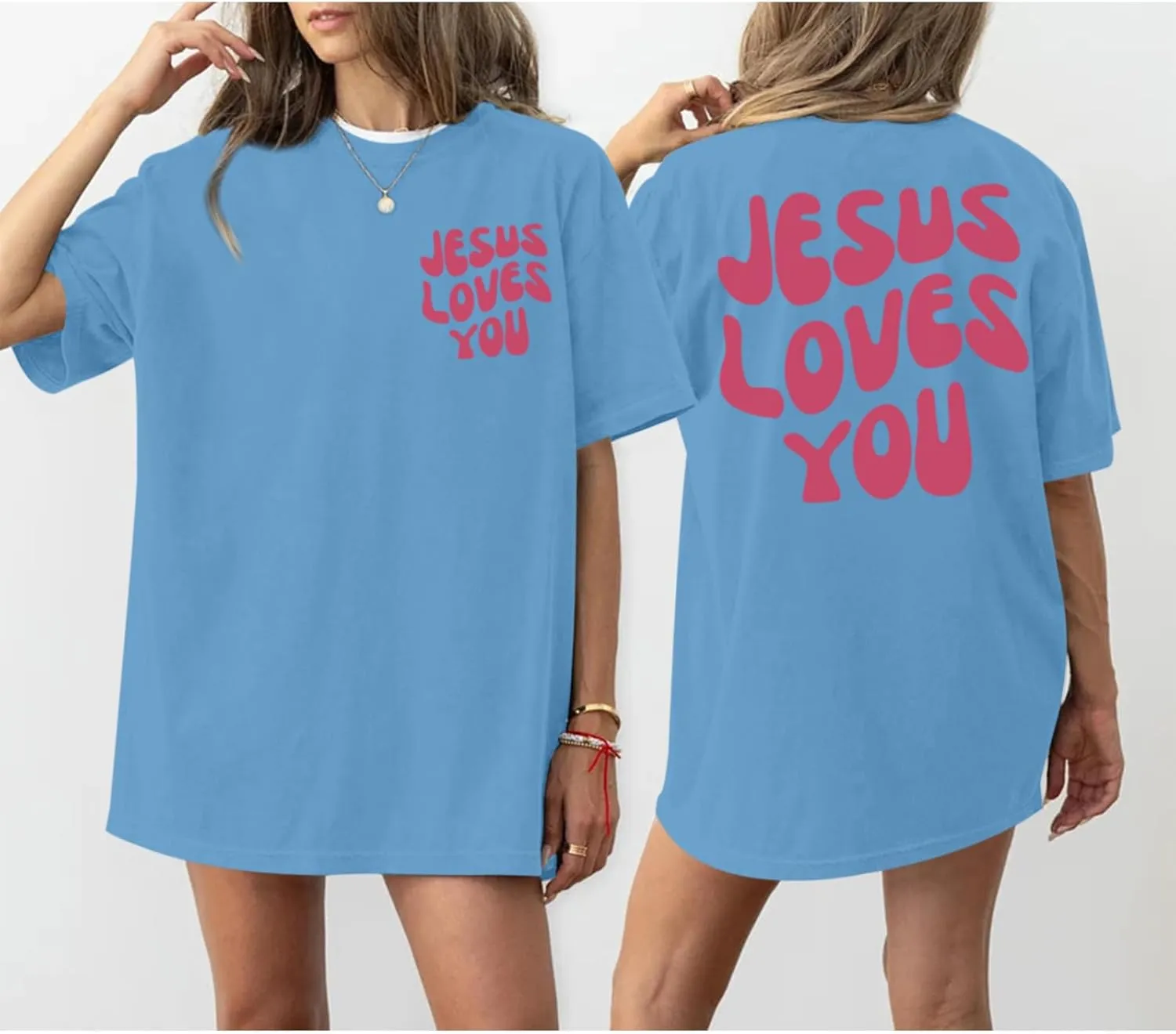 Christian Jesus Shirts for Women Oversized Jesus Loves You Tshirts Religious Faith Shirt Inspirational Graphic Tees