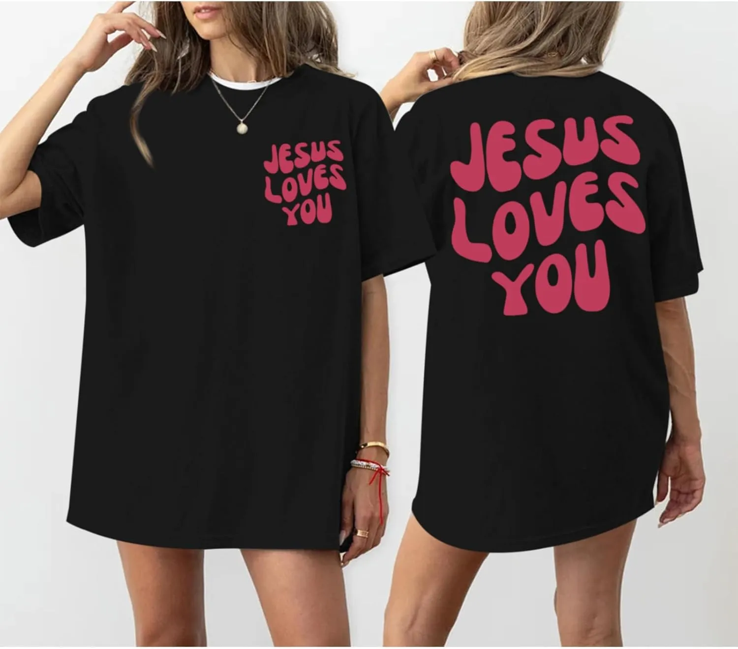 Christian Jesus Shirts for Women Oversized Jesus Loves You Tshirts Religious Faith Shirt Inspirational Graphic Tees