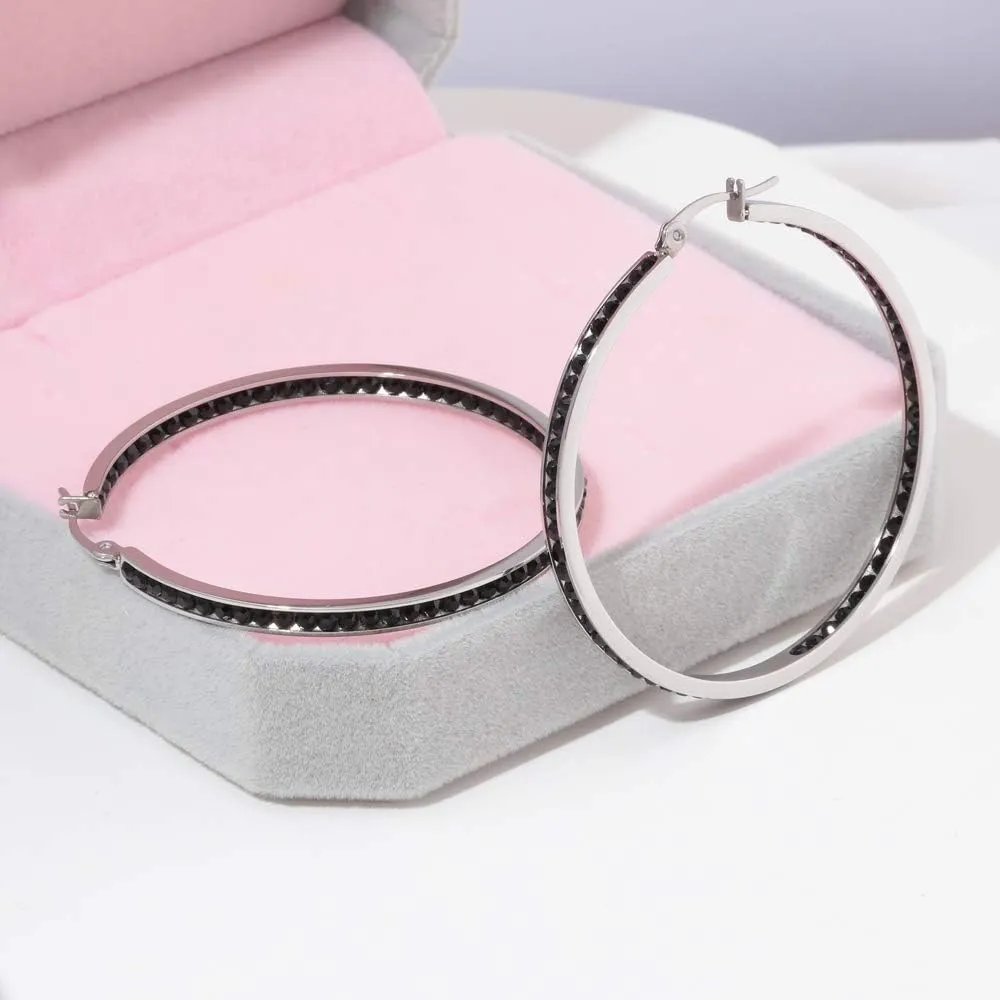CiNily Mult-colors Crystal Stainless Steel Hoop Earring for Women Hypoallergenic Jewelry for Sensitive Ears Large Big Hoop Earrings 2"