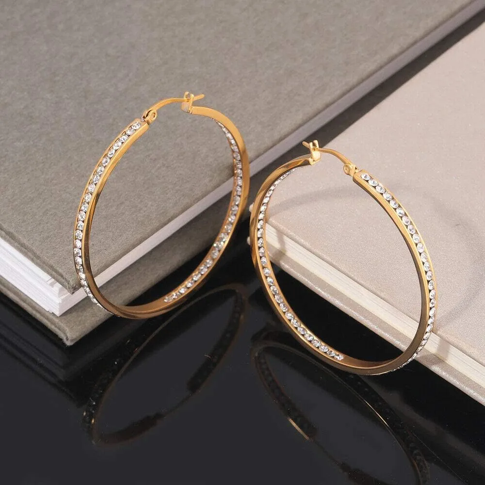 CiNily Mult-colors Crystal Stainless Steel Hoop Earring for Women Hypoallergenic Jewelry for Sensitive Ears Large Big Hoop Earrings 2"