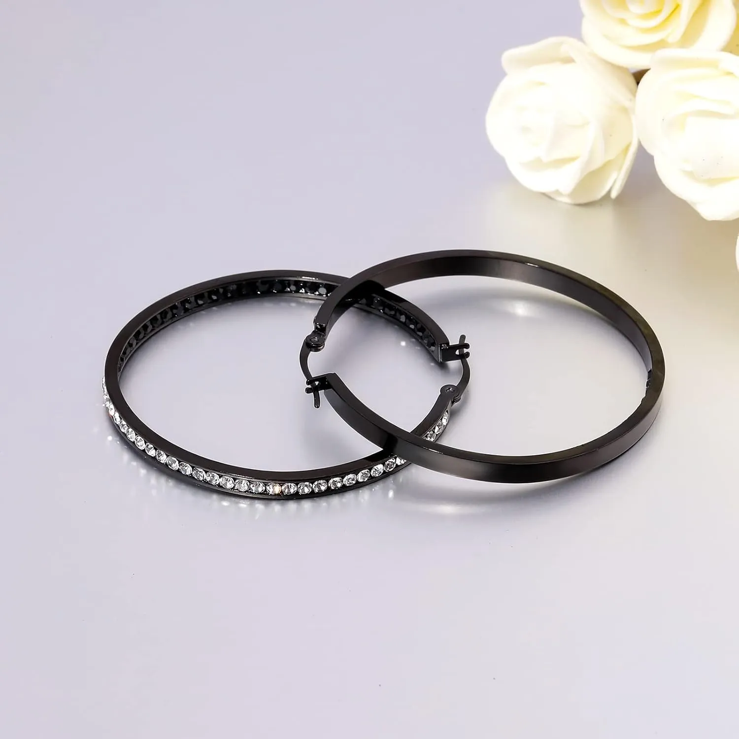 CiNily Mult-colors Crystal Stainless Steel Hoop Earring for Women Hypoallergenic Jewelry for Sensitive Ears Large Big Hoop Earrings 2"