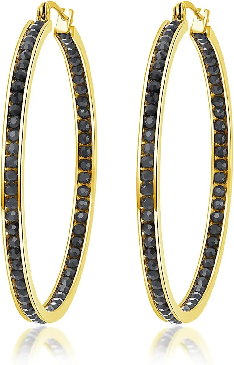 CiNily Mult-colors Crystal Stainless Steel Hoop Earring for Women Hypoallergenic Jewelry for Sensitive Ears Large Big Hoop Earrings 2"