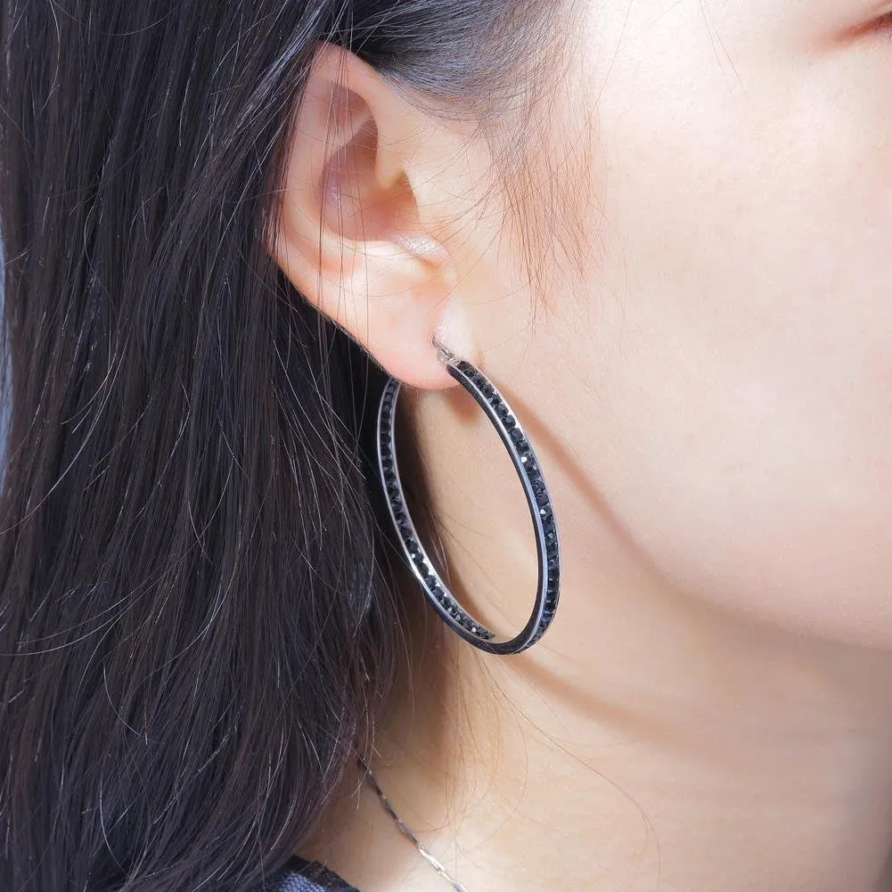 CiNily Mult-colors Crystal Stainless Steel Hoop Earring for Women Hypoallergenic Jewelry for Sensitive Ears Large Big Hoop Earrings 2"