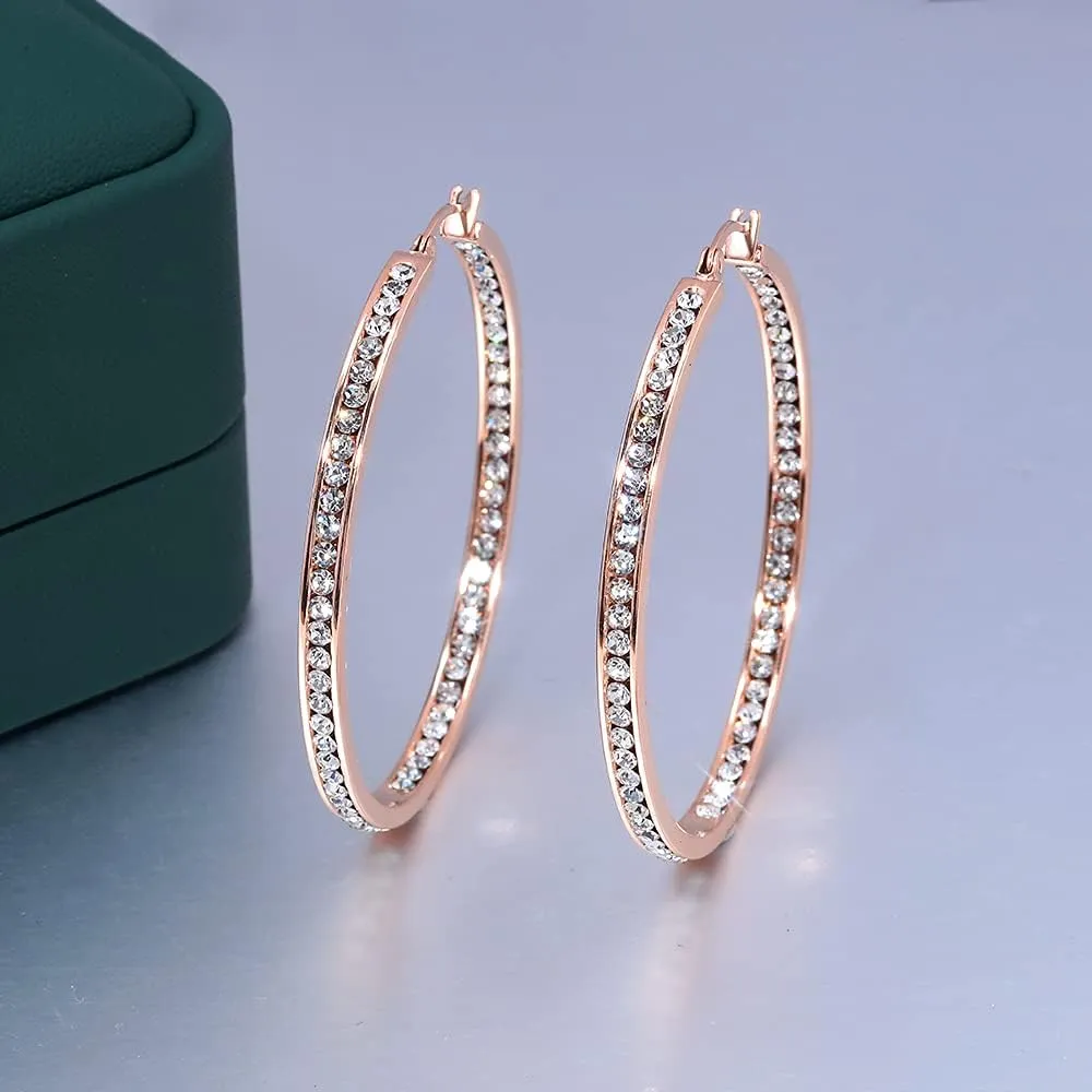 CiNily Mult-colors Crystal Stainless Steel Hoop Earring for Women Hypoallergenic Jewelry for Sensitive Ears Large Big Hoop Earrings 2"